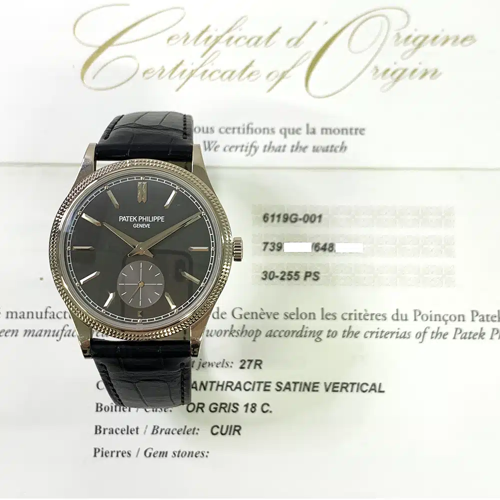 Patek Philippe Calatrava 6119G-001 39mm White Gold with Black Dial Leather Strap – image 2