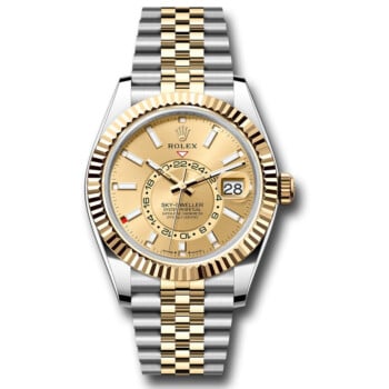 Rolex Yellow Gold Rolesor Sky-Dweller Jubilee 336933-0002 Fluted Ring Command Bezel Champagne Index Dial Watch 2024