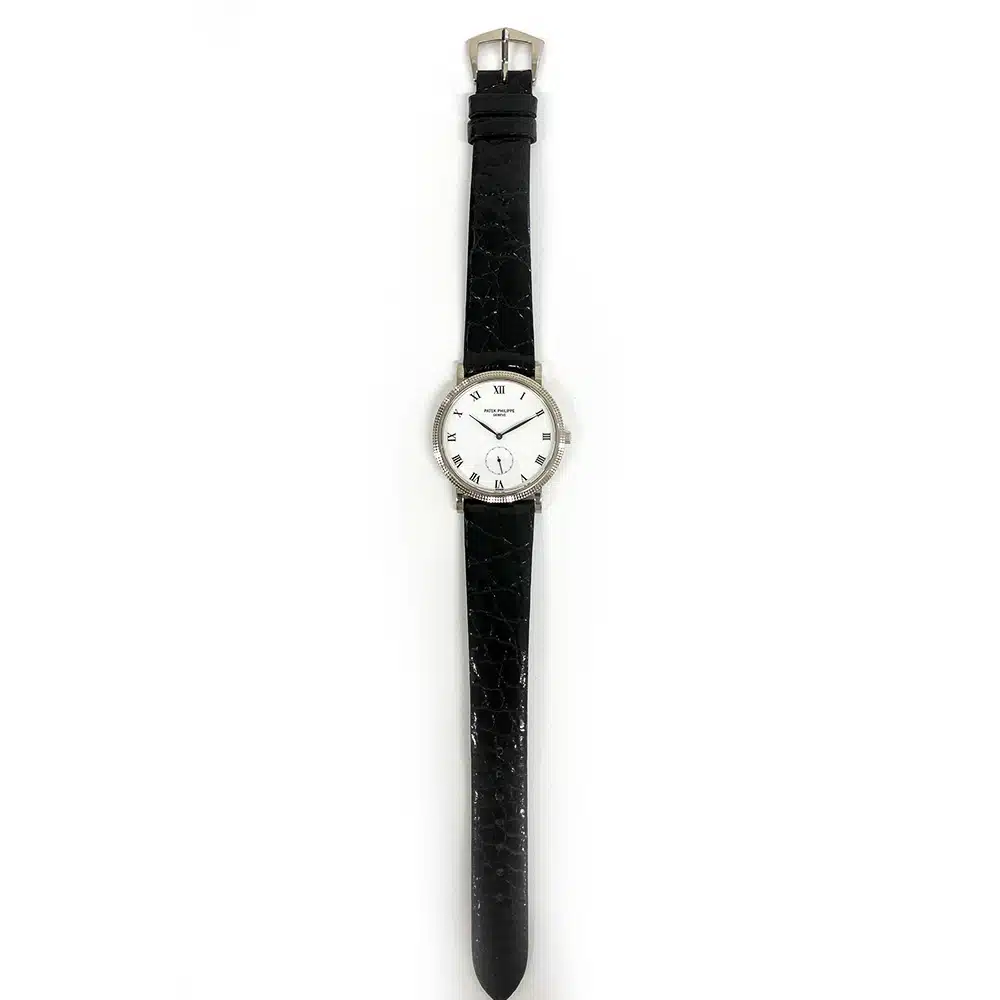 Patek Philippe Calatrava 3919G-001 White Gold With Black Leather Watch Black Roman Dial 2001 – image 3