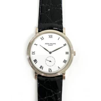 Patek Philippe Calatrava 3919G-001 White Gold With Black Leather Watch Black Roman Dial 2001