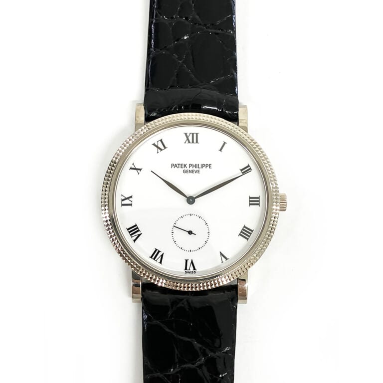 Patek Philippe Calatrava 3919G-001 White Gold With Black Leather Watch Black Roman Dial 2001