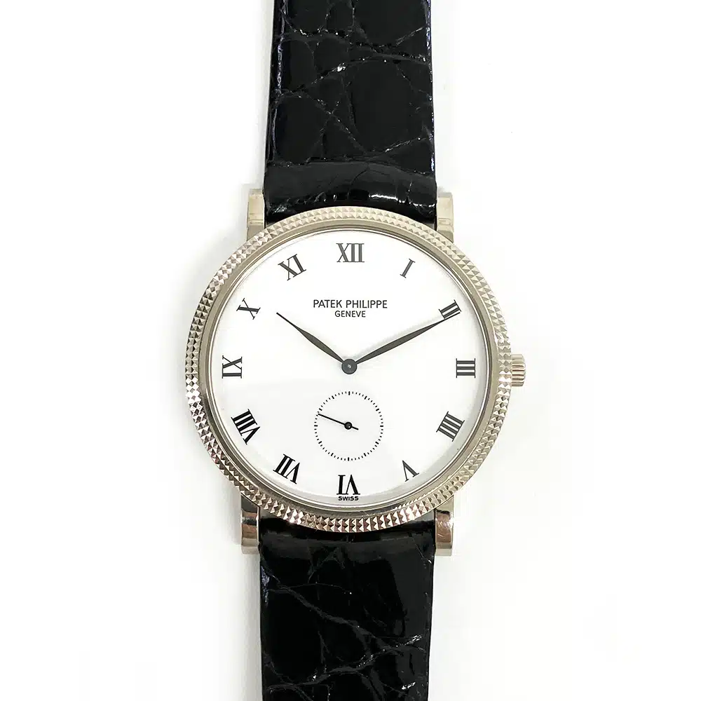 Patek Philippe Calatrava 3919G-001 White Gold With Black Leather Watch Black Roman Dial 2001