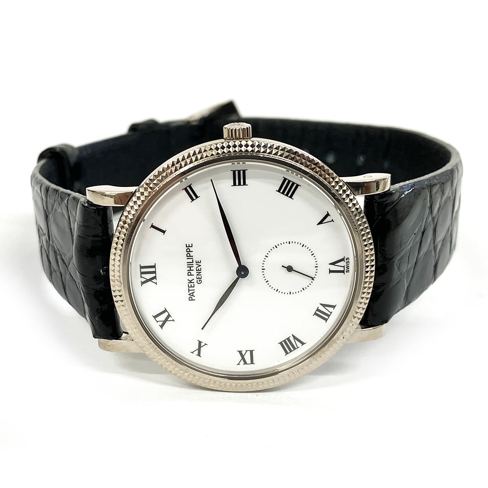 Patek Philippe Calatrava 3919G-001 White Gold With Black Leather Watch Black Roman Dial 2001