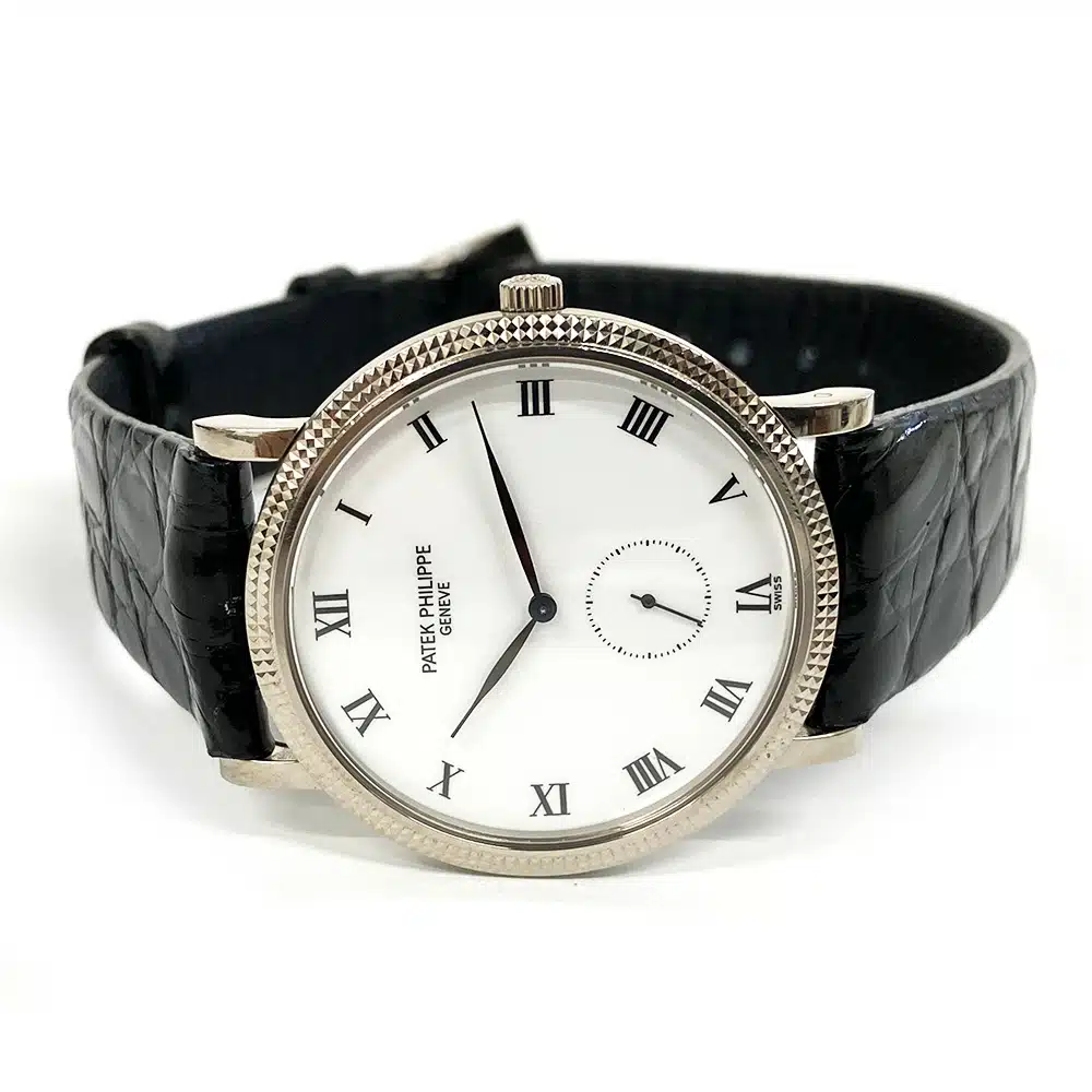 Patek Philippe Calatrava 3919G-001 White Gold With Black Leather Watch Black Roman Dial 2001 – image 4