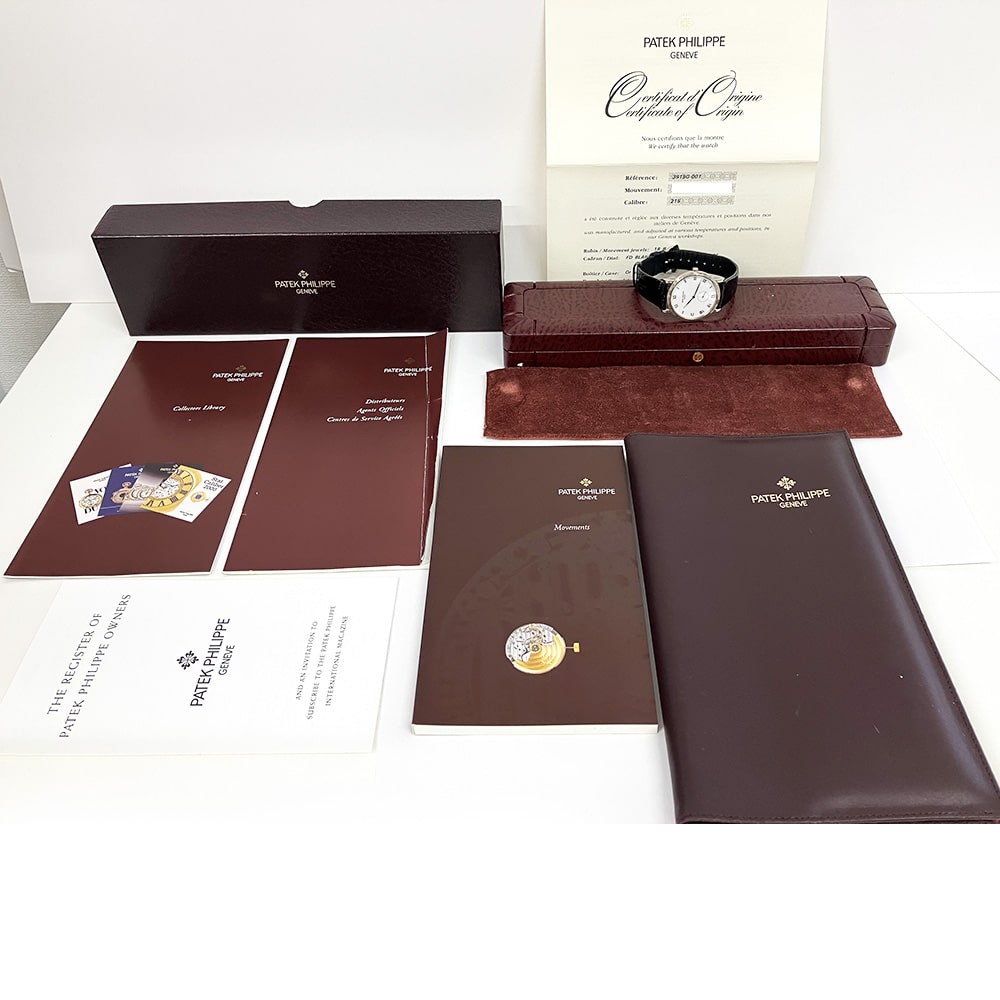 Patek Philippe Calatrava 3919G-001 White Gold With Black Leather Watch Black Roman Dial 2001