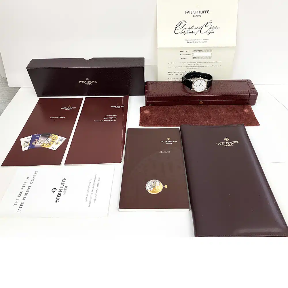 Patek Philippe Calatrava 3919G-001 White Gold With Black Leather Watch Black Roman Dial 2001 – image 9