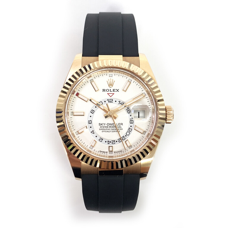 Rolex Sky-Dweller White Dial 336235-0003 Rose Gold With Black Rubber Watch MNT 2023