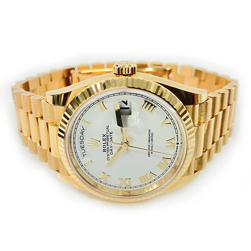 Rolex Day-Date 36mm 128238-0076 Presidential Yellow Gold Watch White Roman Dial – image 3