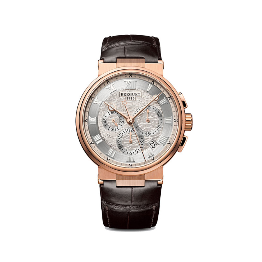 Breguet Marine Chrono Silver Dial 5527BR129WV Men's Watch Rose Gold Brown Leather 2024