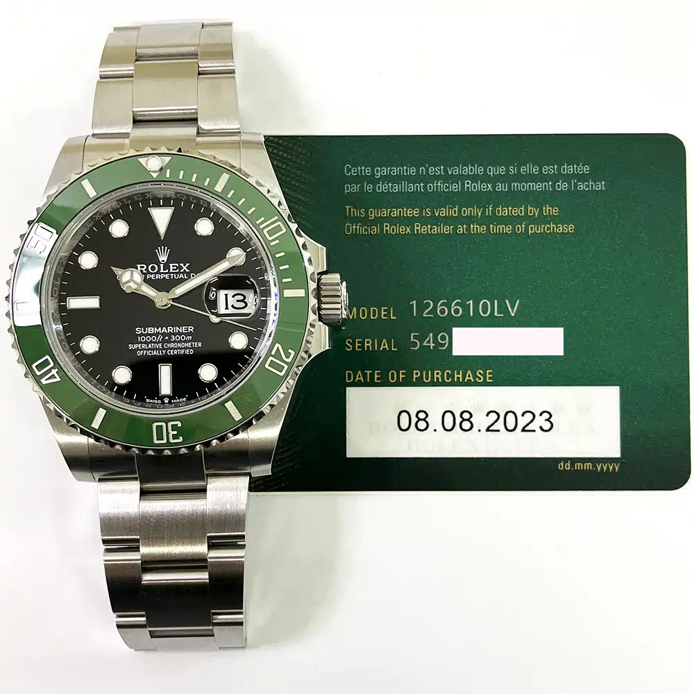 Rolex Submariner 126610LV Starbucks, green ceramic bezel, black dial, dial detail