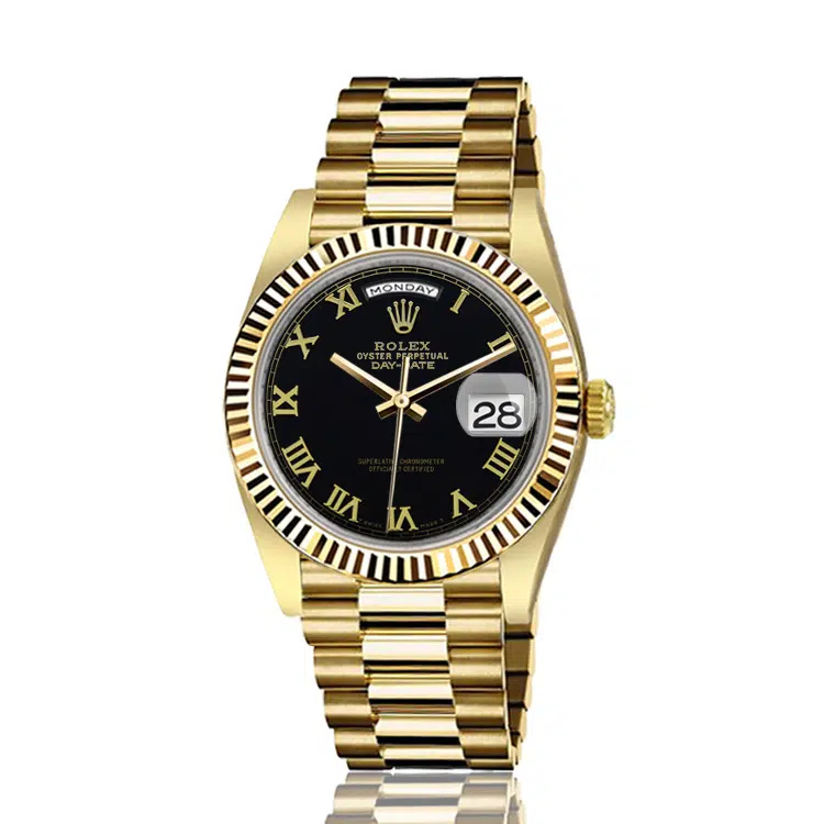 Rolex 36mm Presidential 18kt Gold Glossy Black Color Roman Numeral Dial Flutted Bezel 18038 (Custom DIAL) – image 2