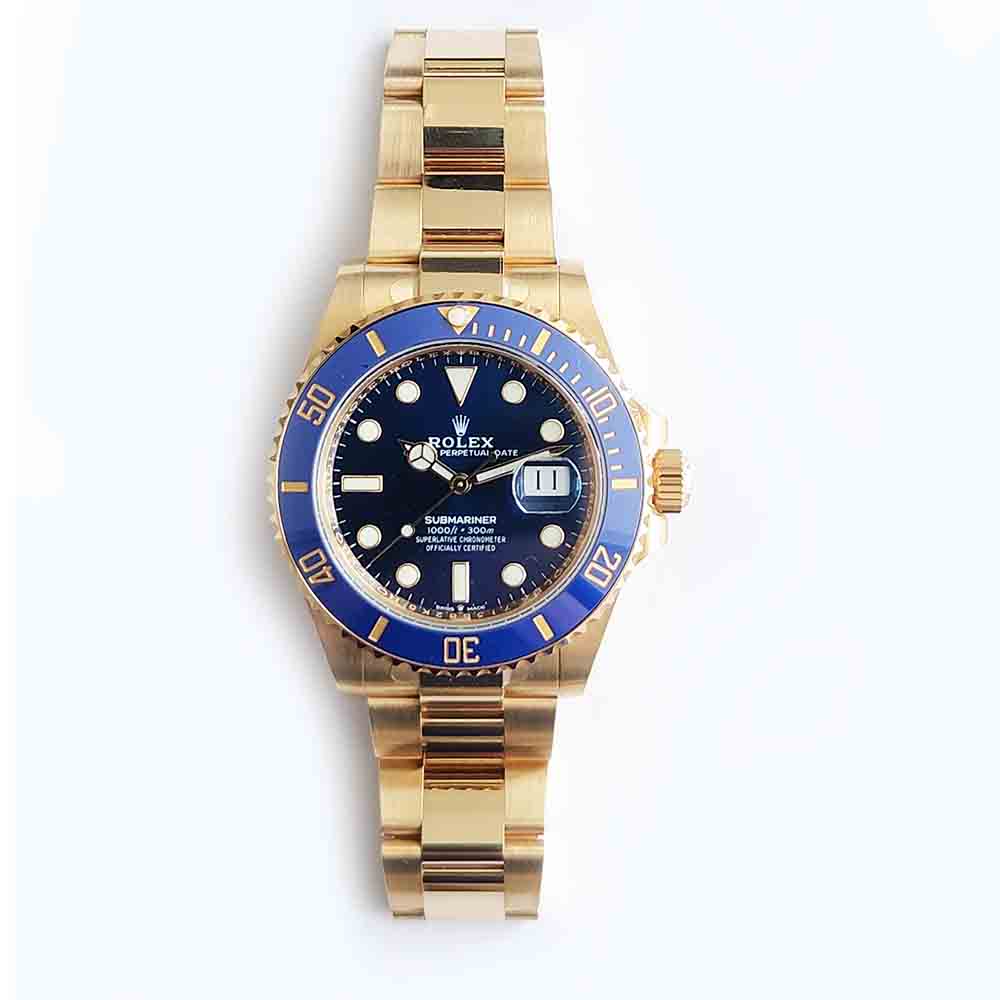 Rolex Submariner Blue Dial 18K Yellow Gold Oyster Bracelet Men's Watch 2022