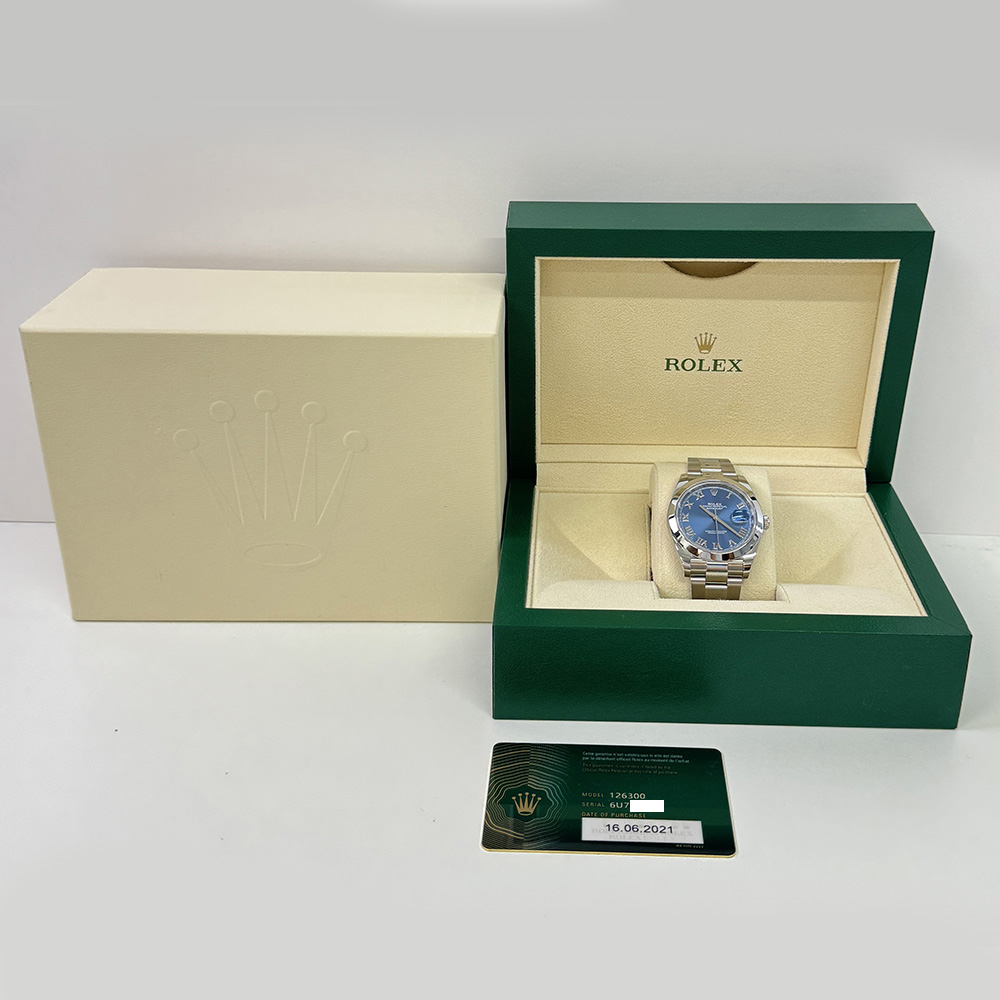 Rolex Blue Roman Dial Datejust 41mm 126300 Stainless Steel Oyster Watch MINT 2021
