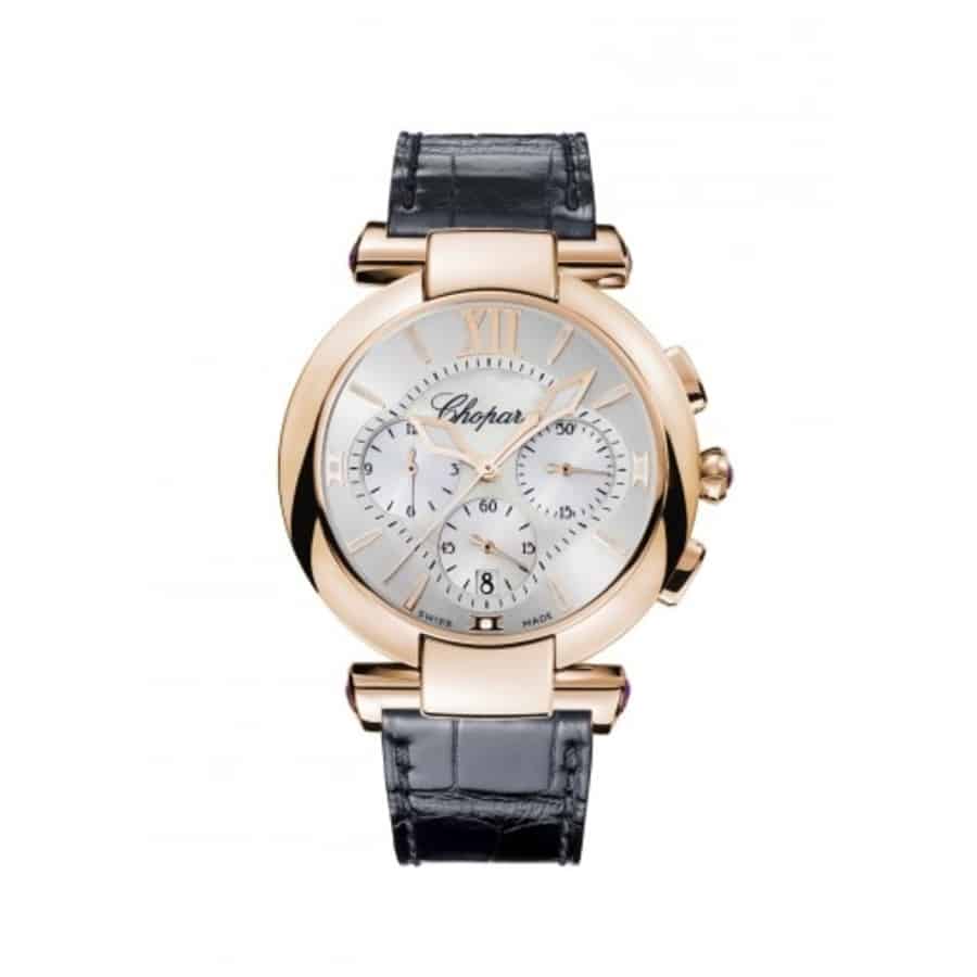 Chopard Imperiale 40mmChrono  Rose Gold With Black Leather Watch Silver Dial 2024