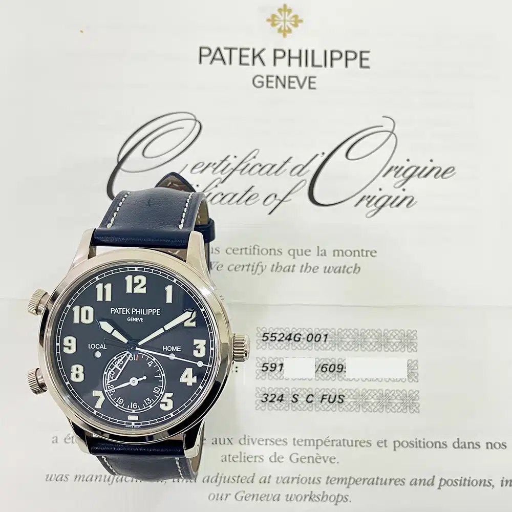 Patek Philippe Calatrava Travel Time 5524G-001 White Gold with Blue Leather Watch Blue Dial 2016 – image 3