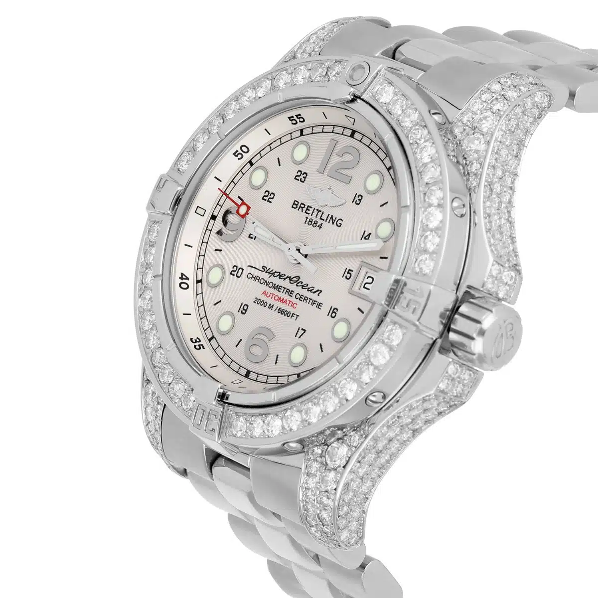 Breitling Super Ocean Mens 44mm Custom Diamond Stainless Steel Watch A44360 – image 4