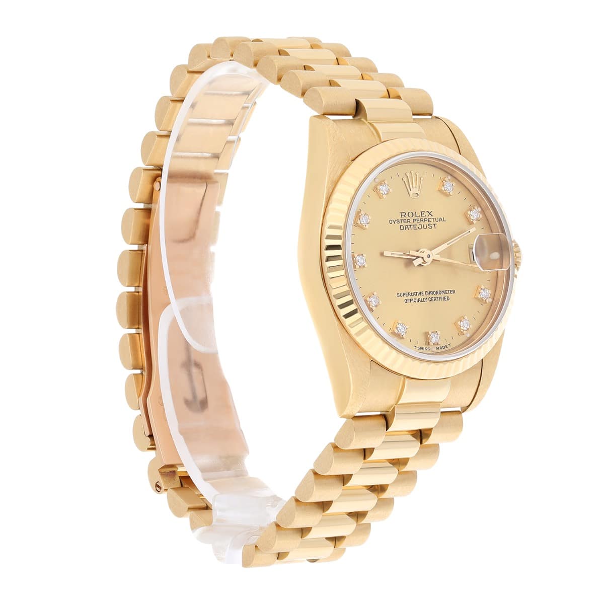 Rolex 31mm 18kt Gold Datejust Presidential Champagne Diamond Dial Midsize 68278