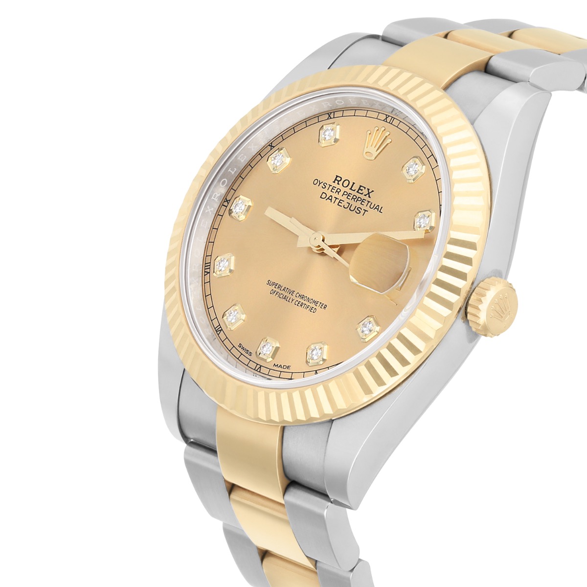 Rolex Datejust 41 Factory Champagne Diamond Dial 2tone Watch Oyster Band 126333