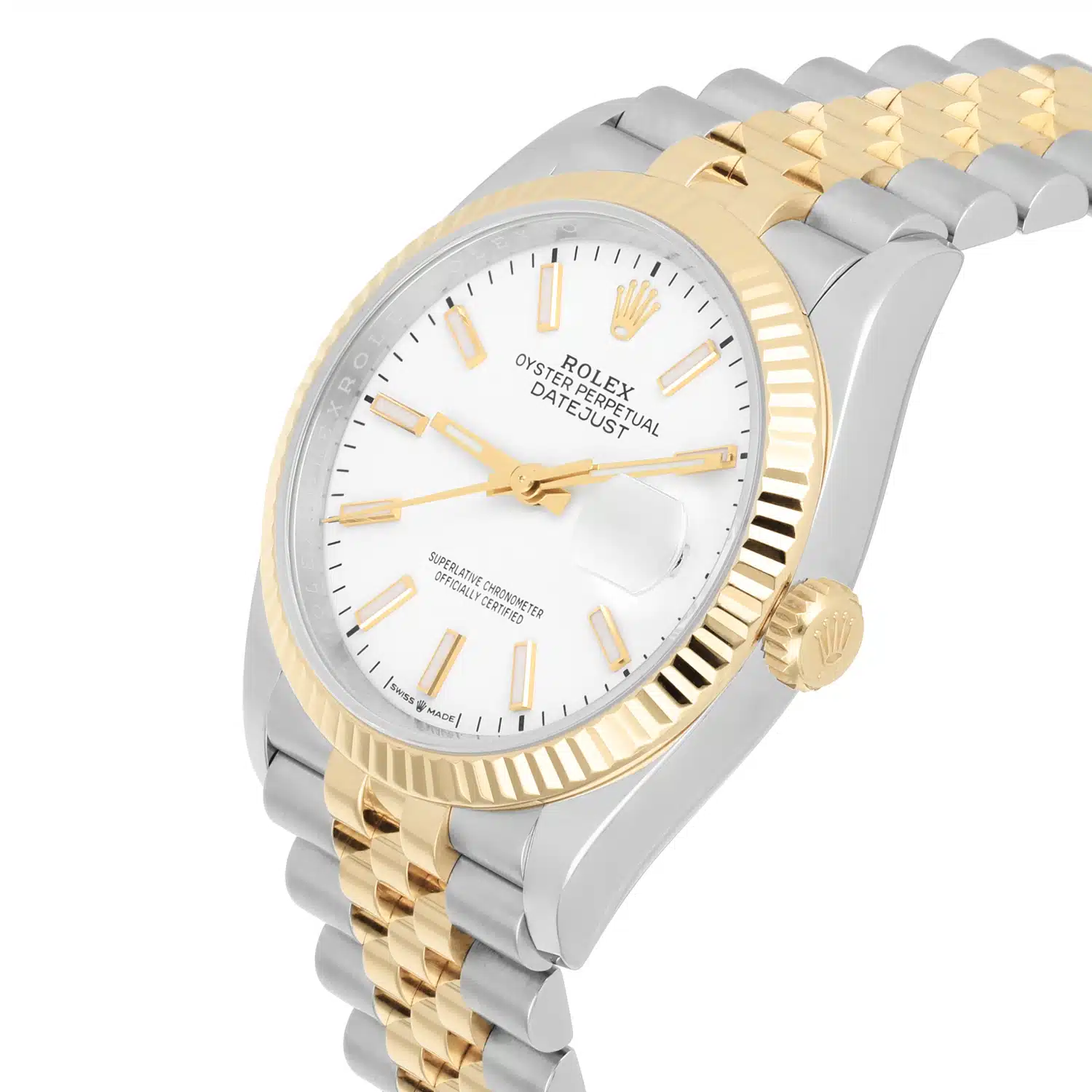 Rolex Datejust 36 18K Yellow Gold Fluted Bezel White Index Dial Jubilee Stainless Steel 126233 - 2020 – image 3
