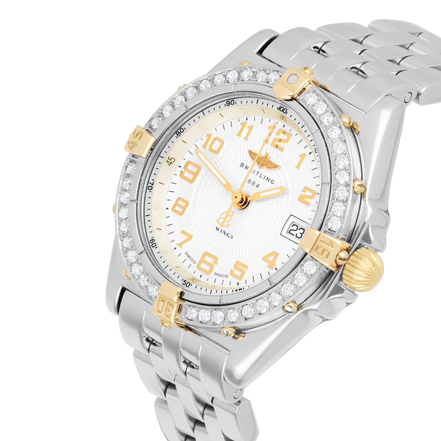 Breitling Wings Lady Two-Tone 18k Yellow Gold Steel Ivory 31mm B67050 Diamond Bezel