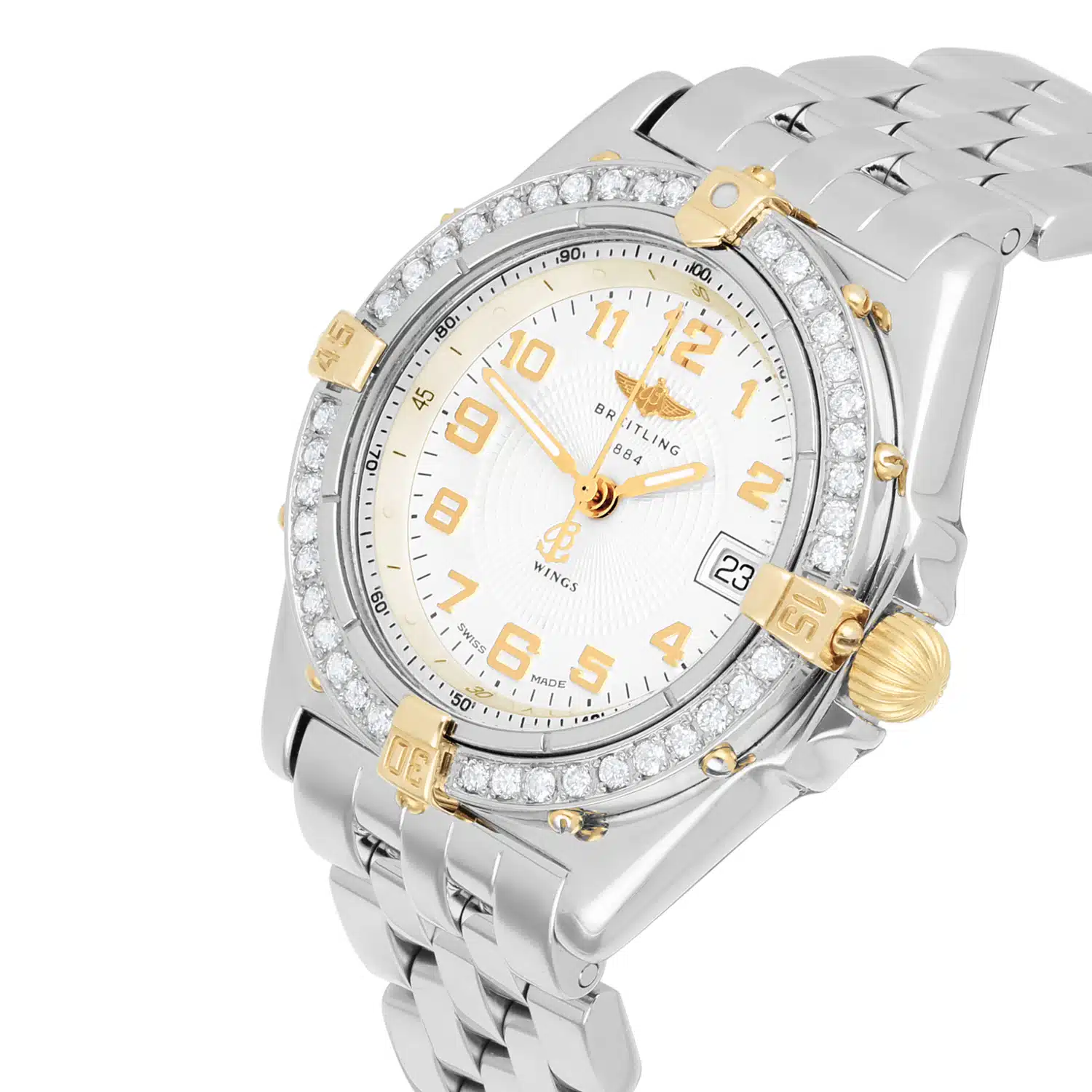 Breitling Wings Lady Two-Tone 18k Yellow Gold Steel Ivory 31mm B67050 Diamond Bezel – image 4