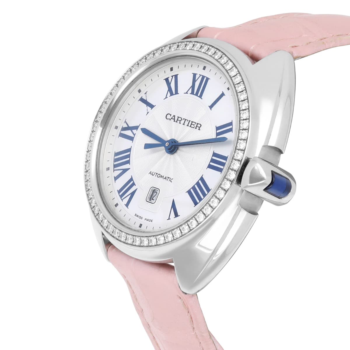 Cartier Clé de Cartier 31mm Silver Guilloche Dial Diamond Bezel Steel Watch W4CL0005