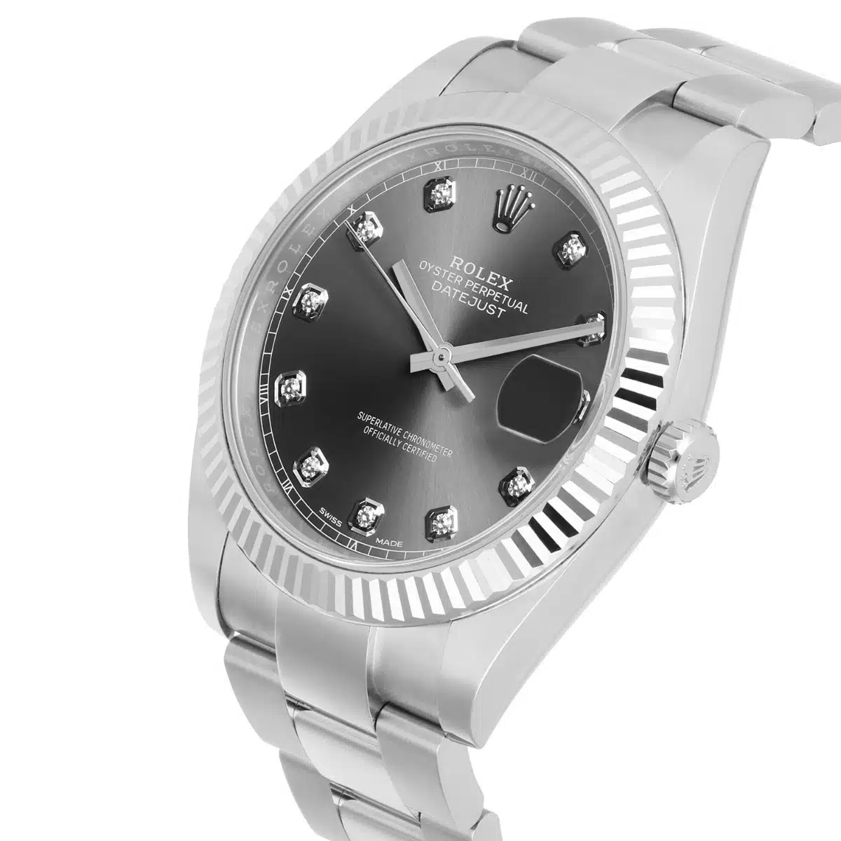 Rolex Datejust 41mm Stainless Steel Watch 126334 Fluted Slate Grey Diamond Dial – image 4