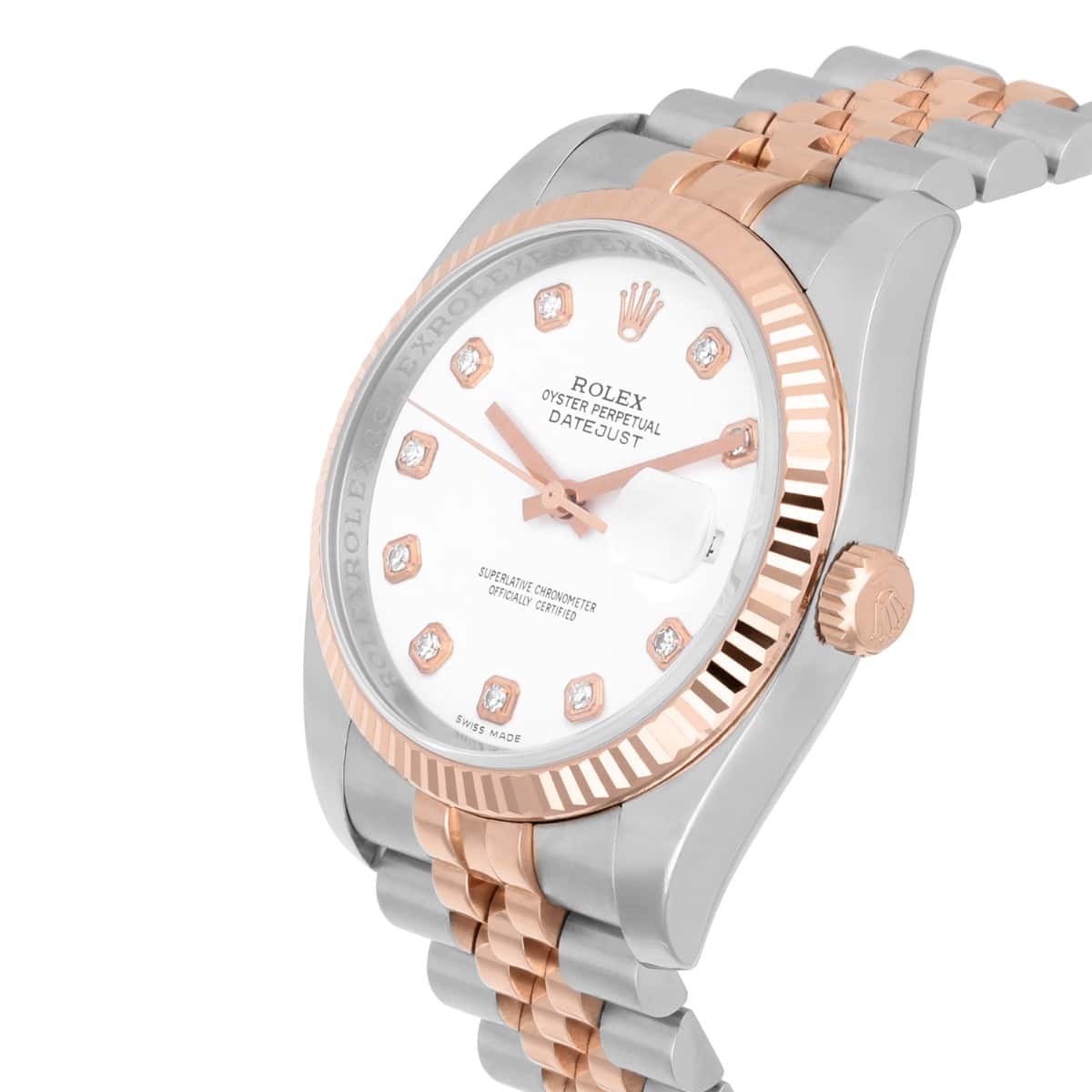Rolex Datejust 36mm 116231-0060 White Diamond Dial Rose Gold & Stainless Steel Watch