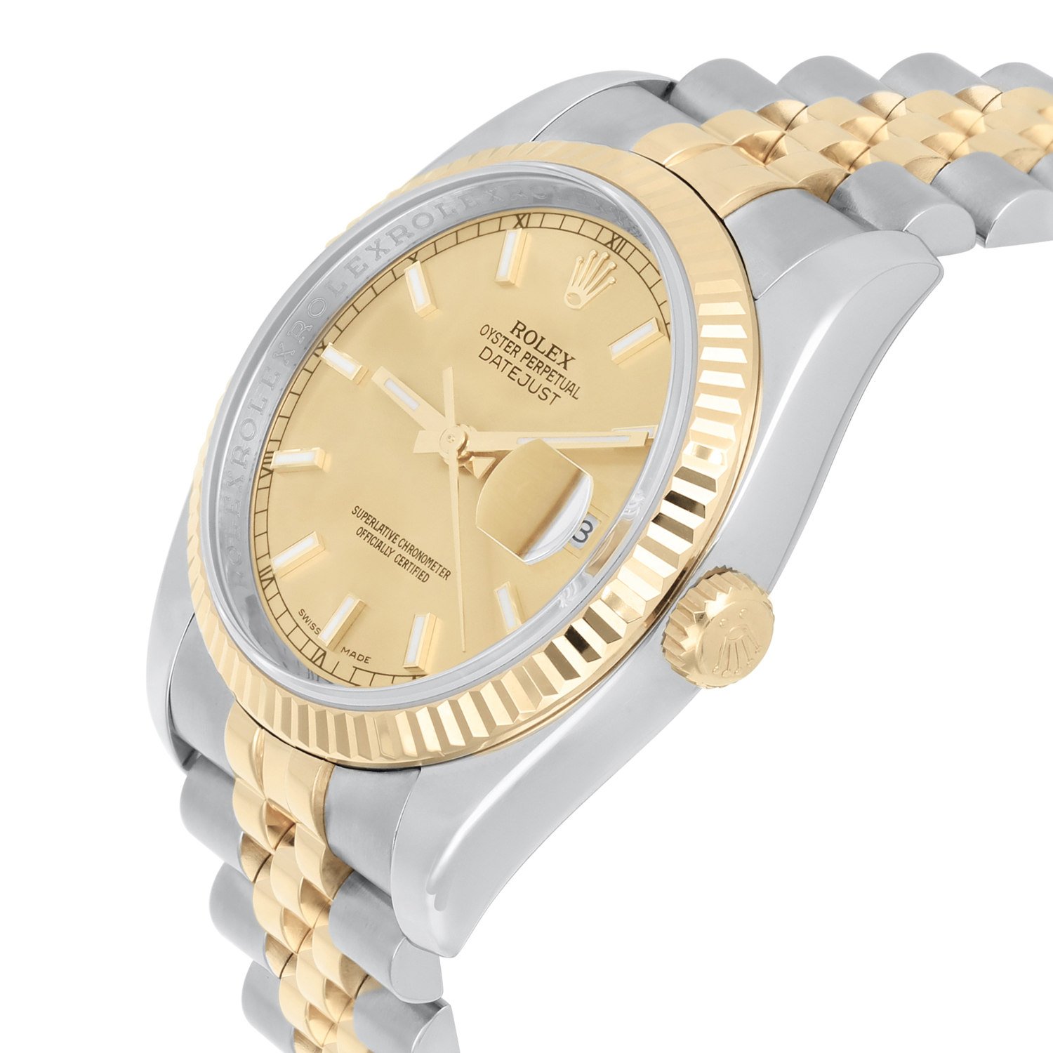 Rolex Datejust 36 Gold and Steel 116233-0151 Watch Champagne Index Dial Jubilee Watch