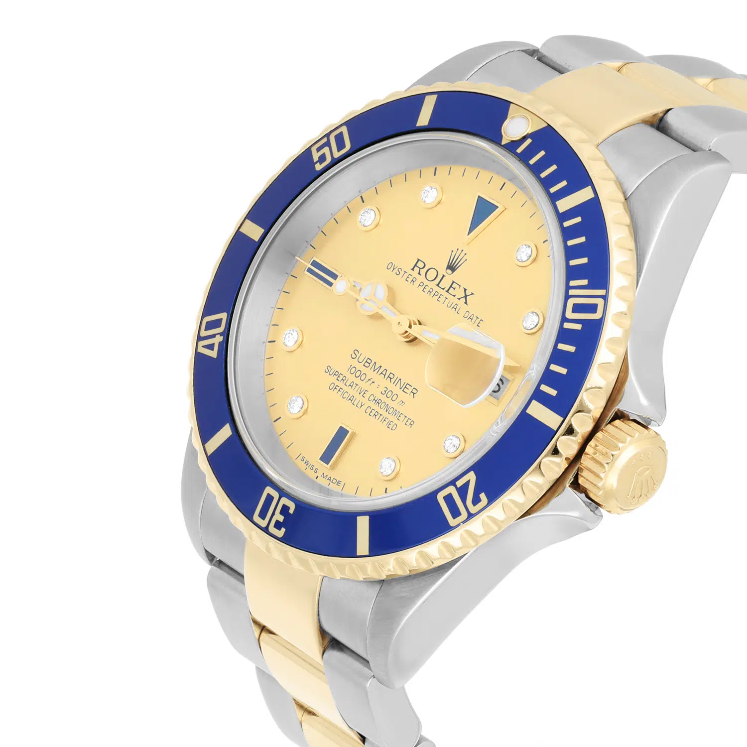 Rolex Submariner Date 18k Yellow Gold/Steel Serti Gold Diamond Dial Mens Watch 16613 – image 4