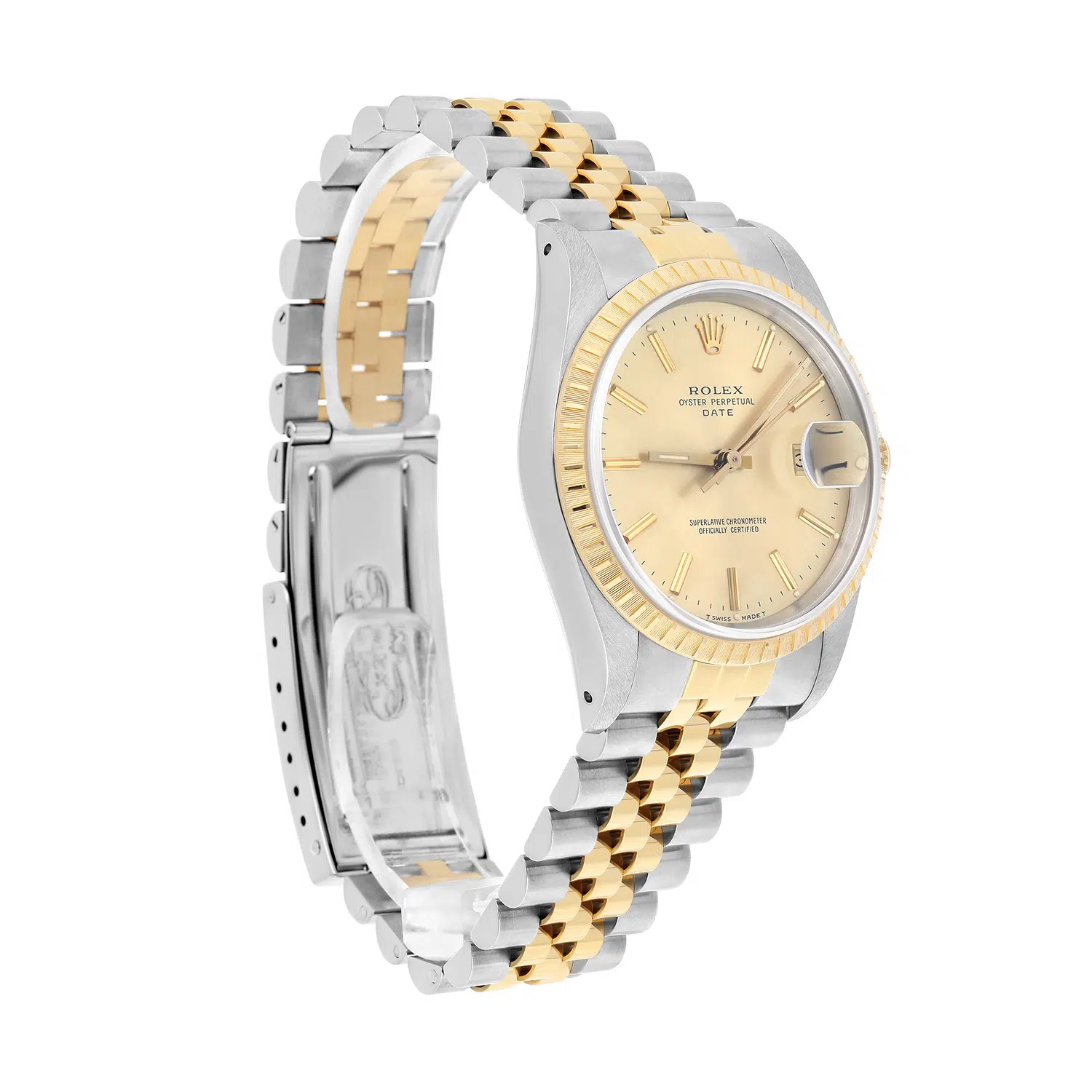 Rolex Date 15223 Steel Yellow Gold Watch Engine Turned Bezel Champagne Dial 1991 – image 3