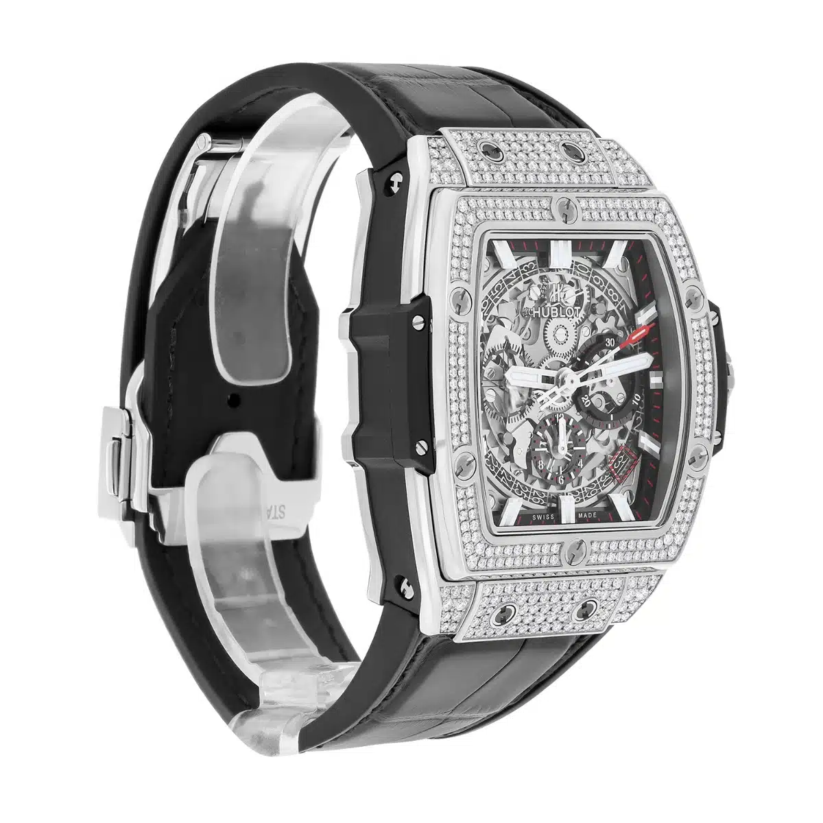 Hublot Spirit of Big Bang Titanium Pave 42mm Watch 641.NX.0173.LR.1704 Skeleton Dial, Black Leather Strap – image 6