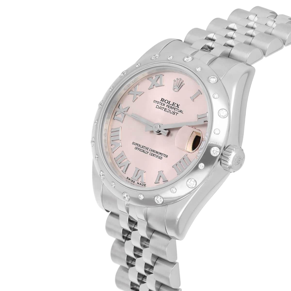 Rolex Ladies Datejust 178344 31mm Pink Dial Scattered Diamond Bezel Jubilee Band