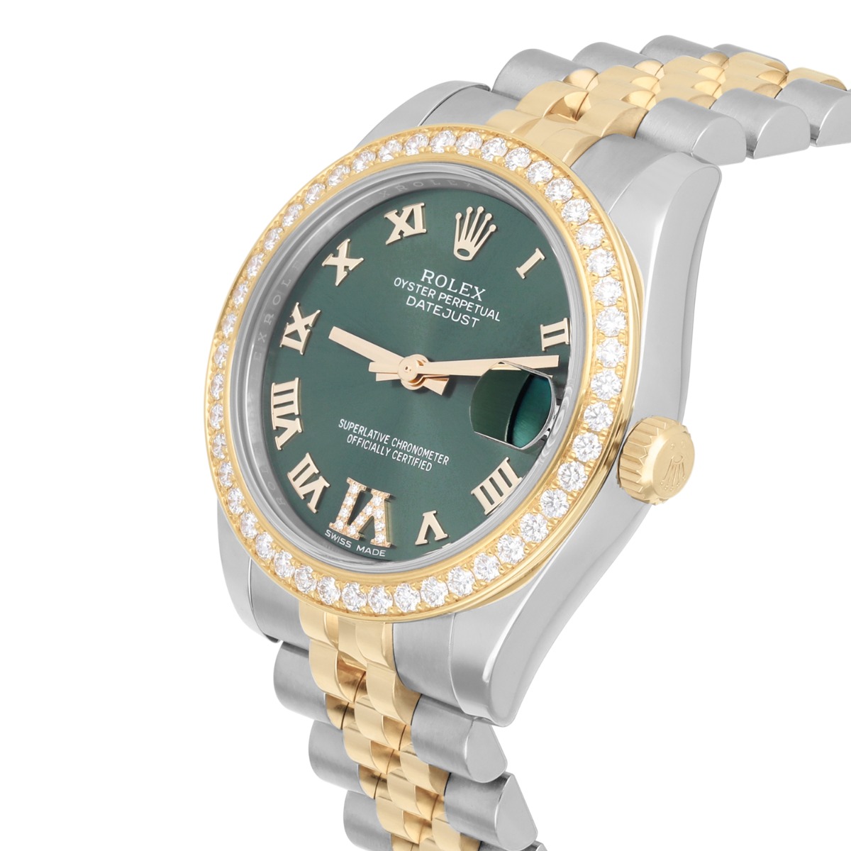 Rolex Datejust 178383 Stainless Steel & 18K Yellow Gold 31mm Diamond Bezel Green Dial