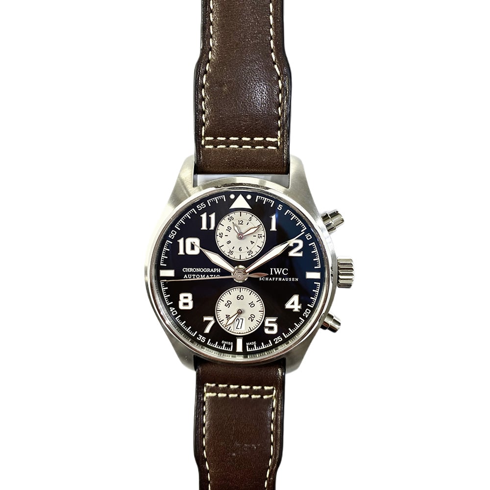 IWC Pilot Spitfire Chronograph IW387806 Stainless Steel with Brown Leather Watch 2014