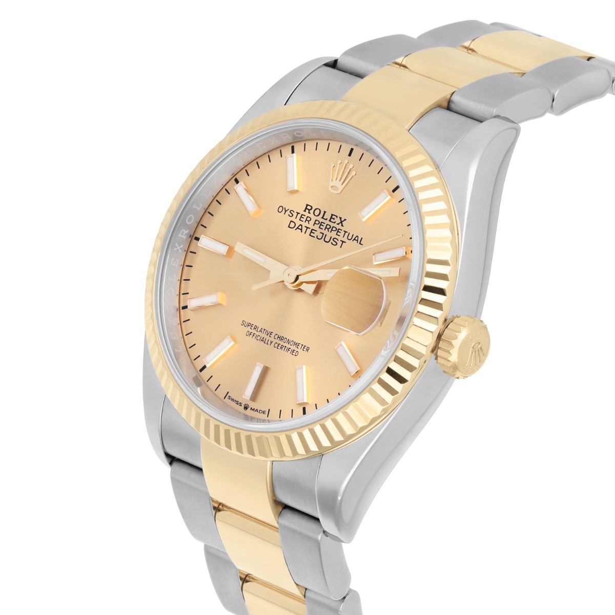 Rolex 126233 Datejust 36mm Two-Tone Yellow Gold Fluted Bezel Champagne Dial