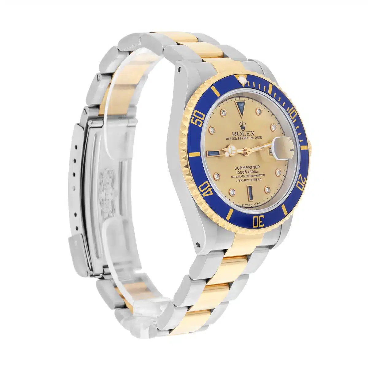 Rolex Submariner 18k Yellow Gold/Steel Serti Gold Diamond Dial Mens Watch 16613 – image 3