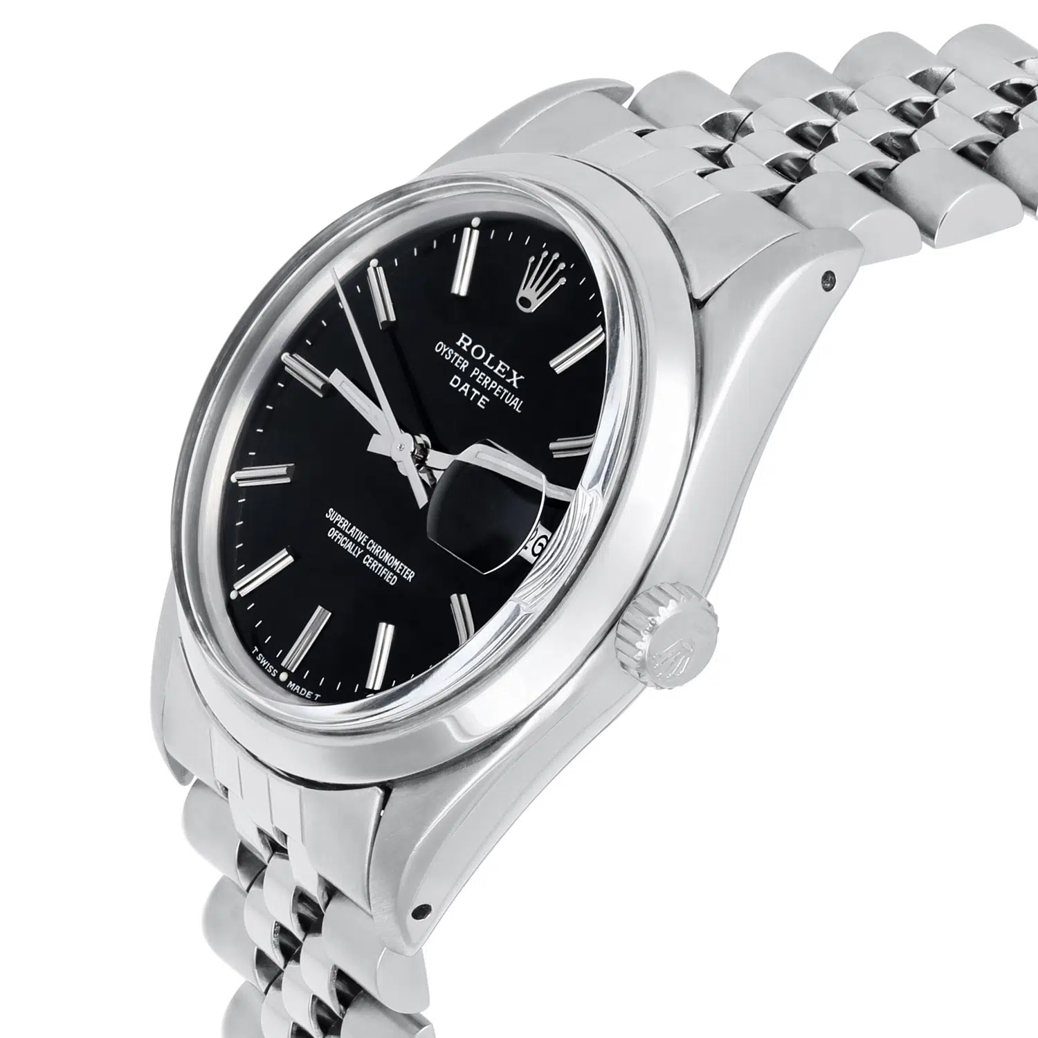 Rolex Oyster Perpetual Date Stainless Steel Watch Jubilee Band Black Index Dial 15000 – image 4