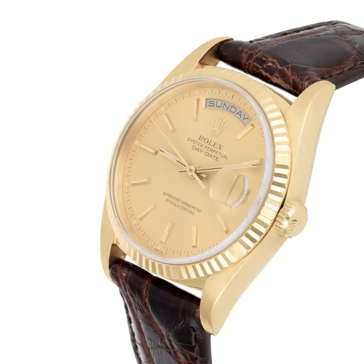 Rolex Day-Date 18238 36mm 18K Yellow Gold Watch Fluted Bezel Champagne Dial – image 3