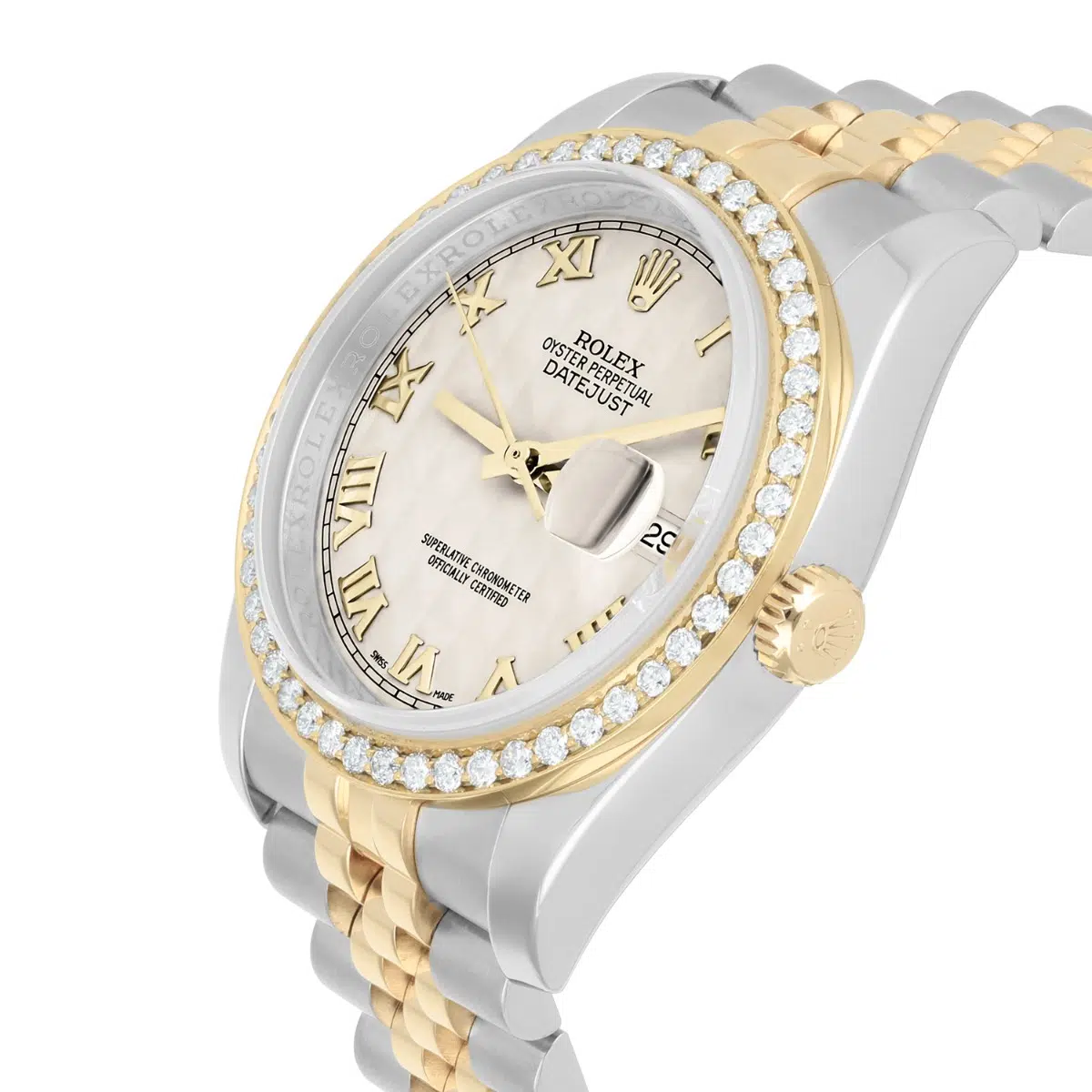 Rolex Datejust 36 Diamond Gold and Steel 116233 Ivory Pyramid Dial Jubilee Watch – image 5