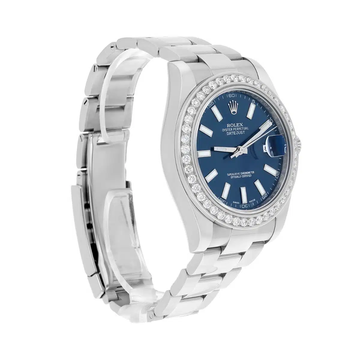 Rolex Datejust 41 116334 Steel Blue Index Dial Custom Diamond Bezel Watch Oyster – image 5