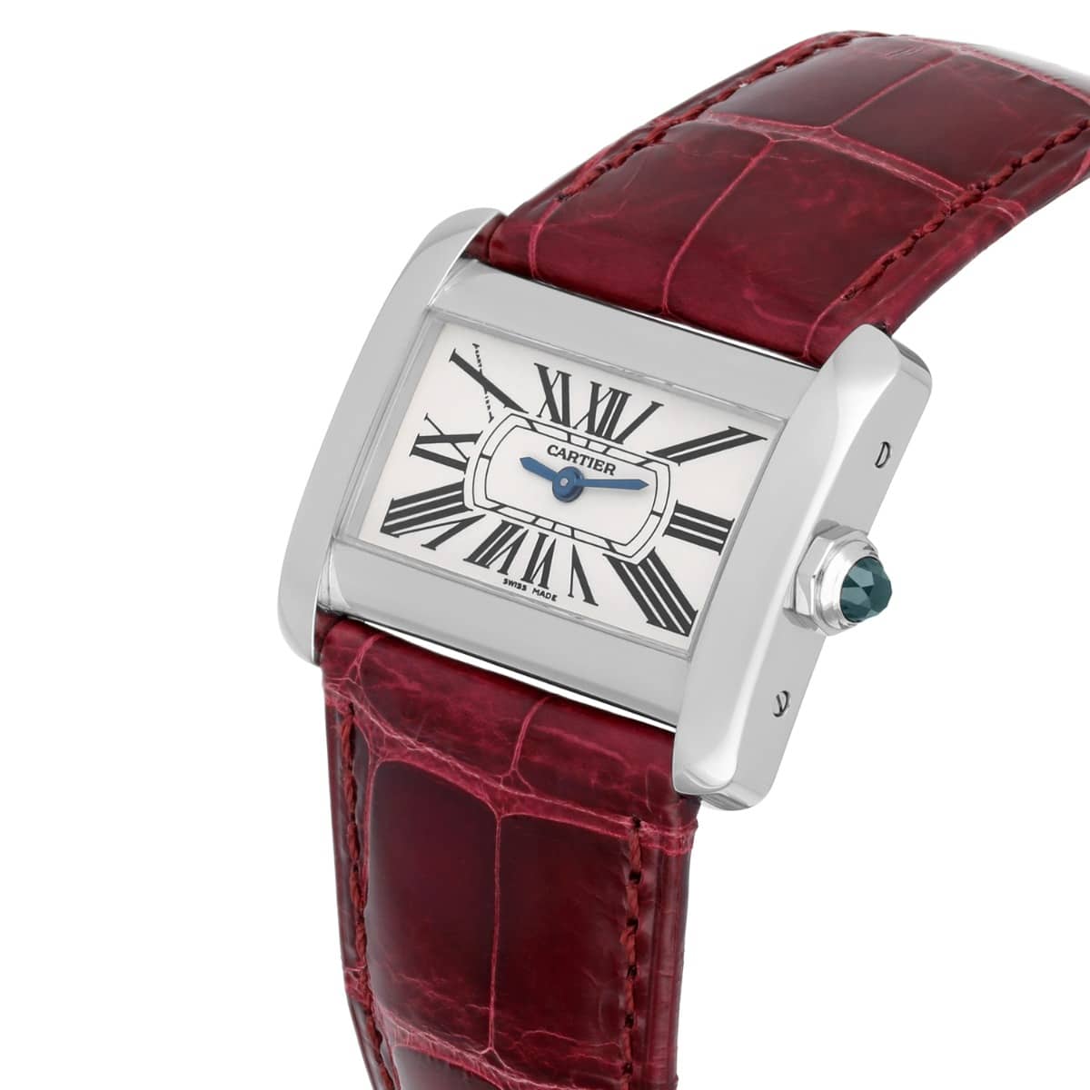 Cartier Tank Divan Stainless Steel 32mm Red Strap Ladies Watch Ref # 2599