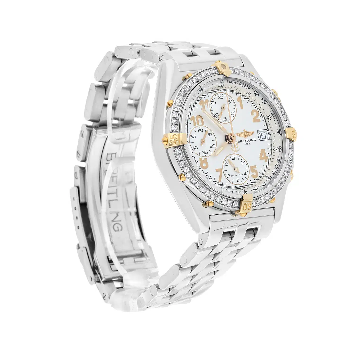 Breitling Chronomat Cream Dial 39MM Steel & 18K Yellow Gold B13050 Diamond Bezel – image 3
