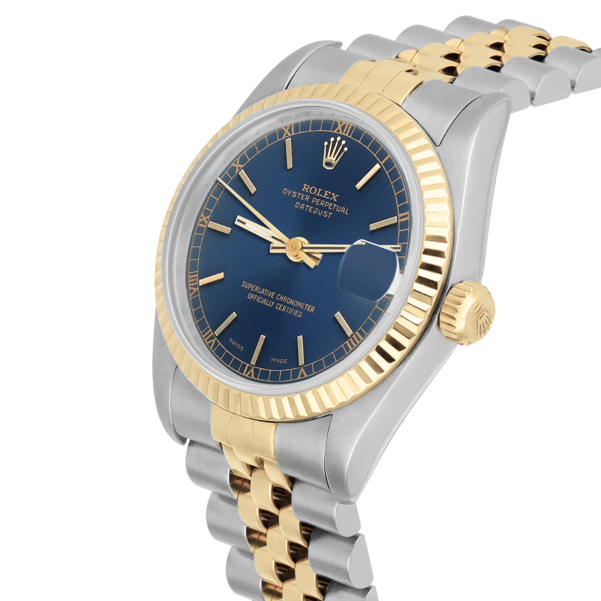 Rolex Datejust 31mm 68273 Blue Stick Stainless Steel/Yellow Gold Watch Circa 1993