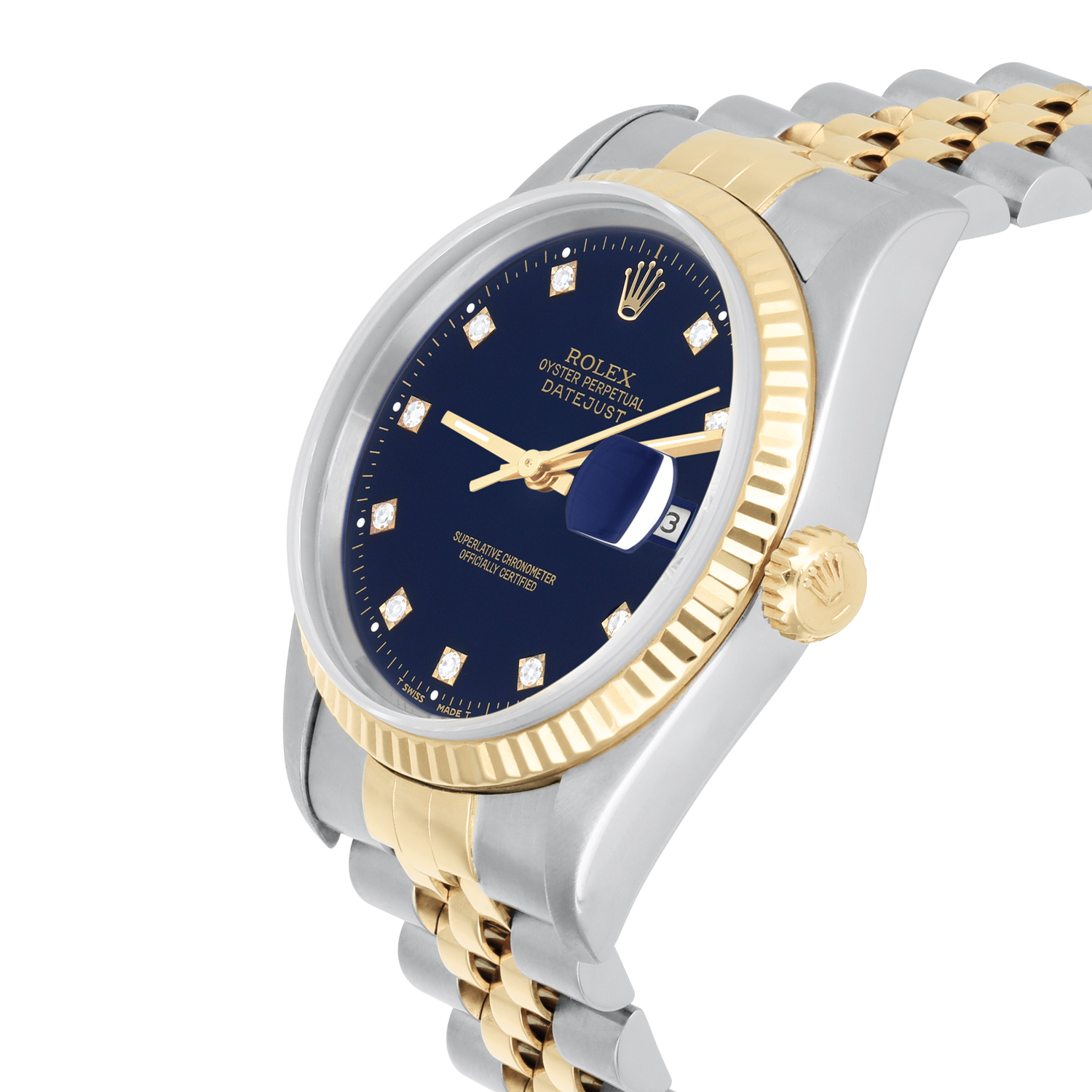 Rolex Datejust 36mm Two Tone Dark Blue Diamond Dial Jubilee 16233 Circa 1993
