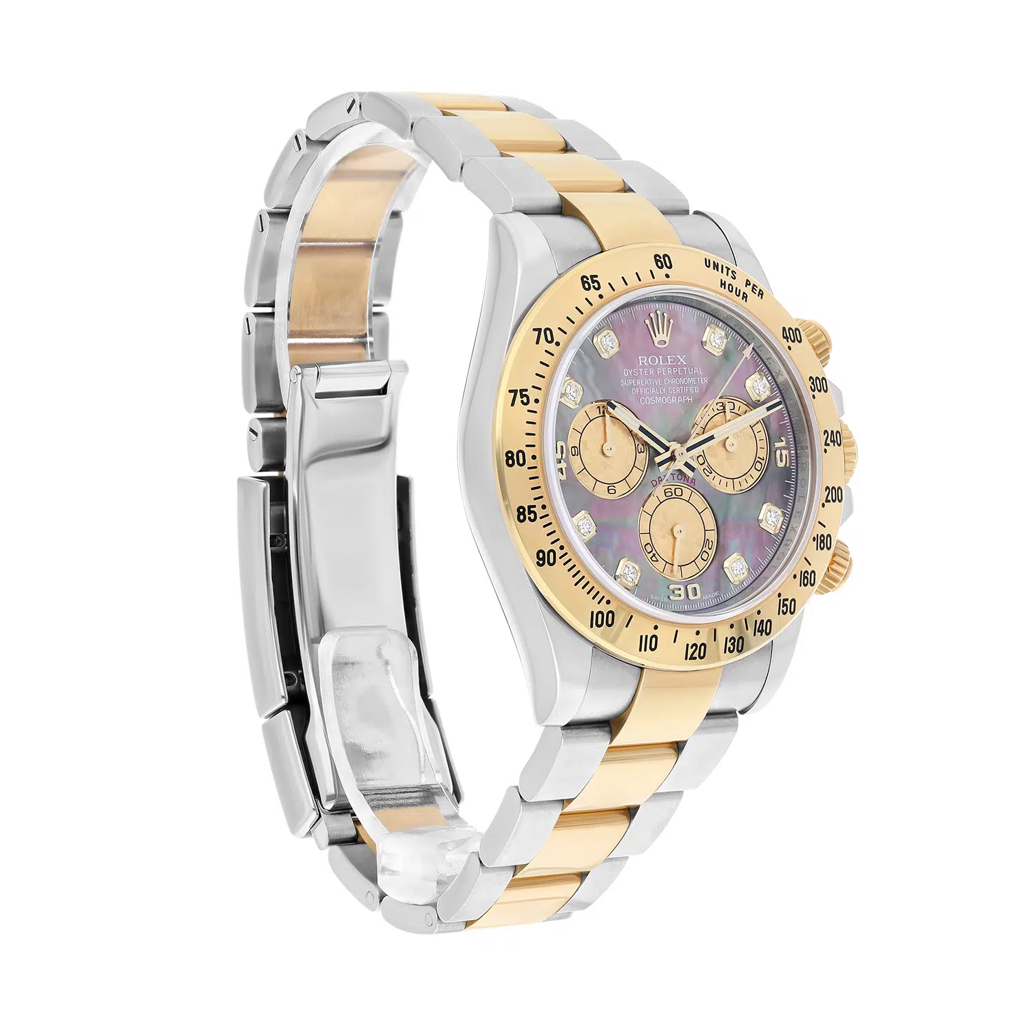 Rolex Daytona Yellow Gold & Steel Black Mother Of Pearl Diamond Dial 116523 B/P – image 3