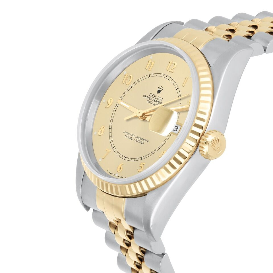 Rolex Datejust 36mm Two Tone Champagne Arabic Dial Jubilee 16233 Circa 2002 B/P