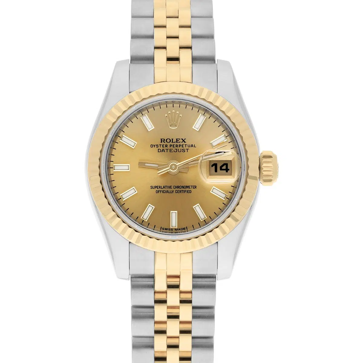 Rolex Lady-Datejust 179173 26mm Steel & Yellow Gold Watch Champagne Index Dial Jubilee