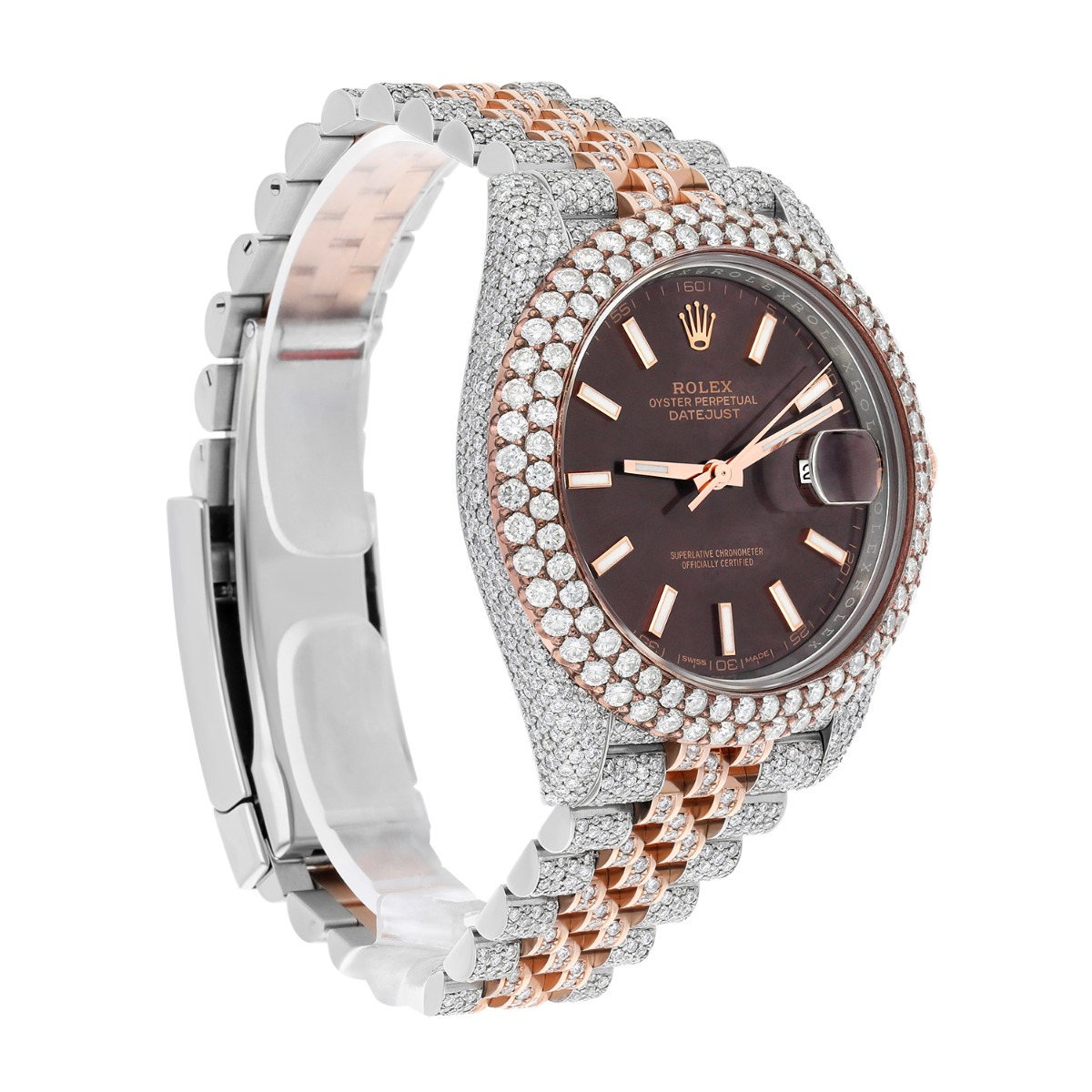 Rolex Datejust 41mm 126331 Rose Gold and Stainless Steel Fully Iced Out Watch