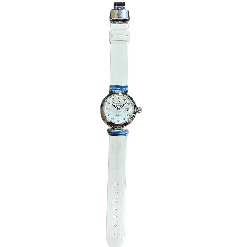 Omega De Ville Ladymatic Mother of Pearl 425.32.34.20.55.002 Stainless Steel with White Leather Watch – image 5